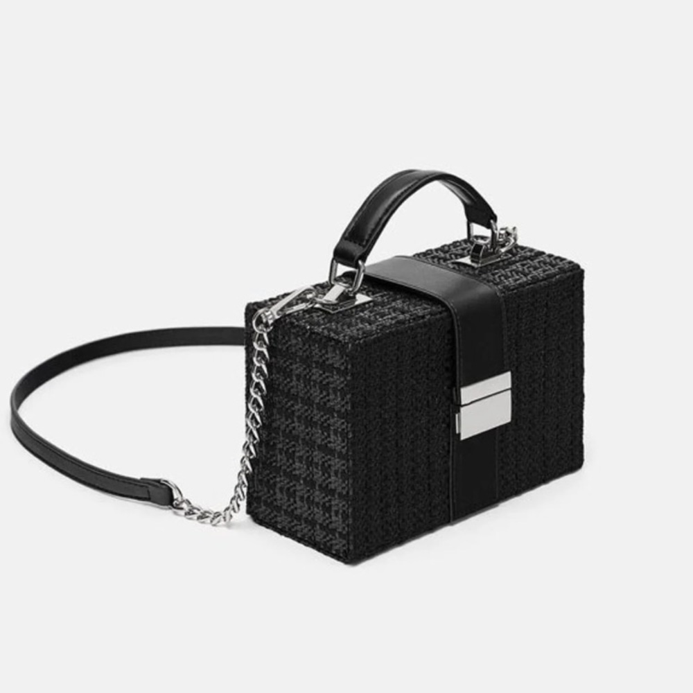 New! ZARA Tweed Square Crossbody Purse